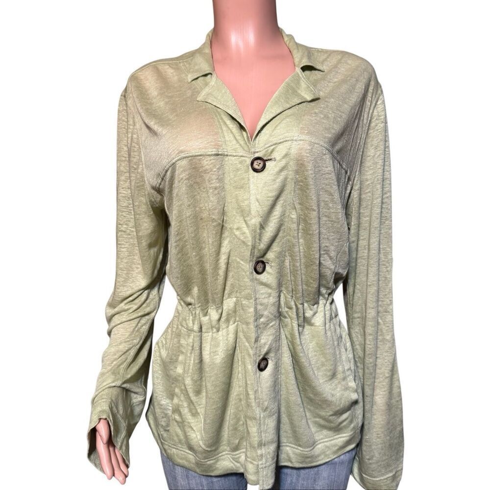 Huytonunion women's light green button-up shirt jacket M